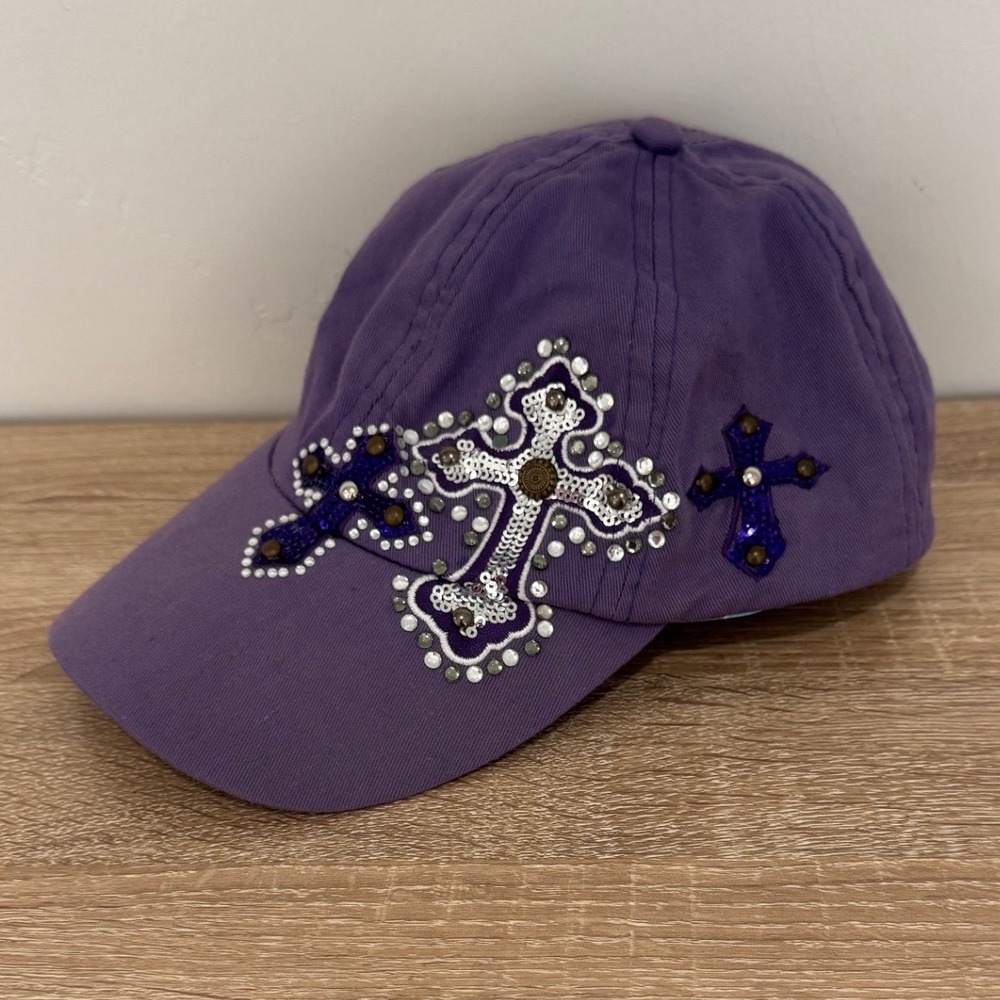 Y2K Bedazzled Crosses Hat Womens Adjustable Snapback Baseball Cap Sequin McBling